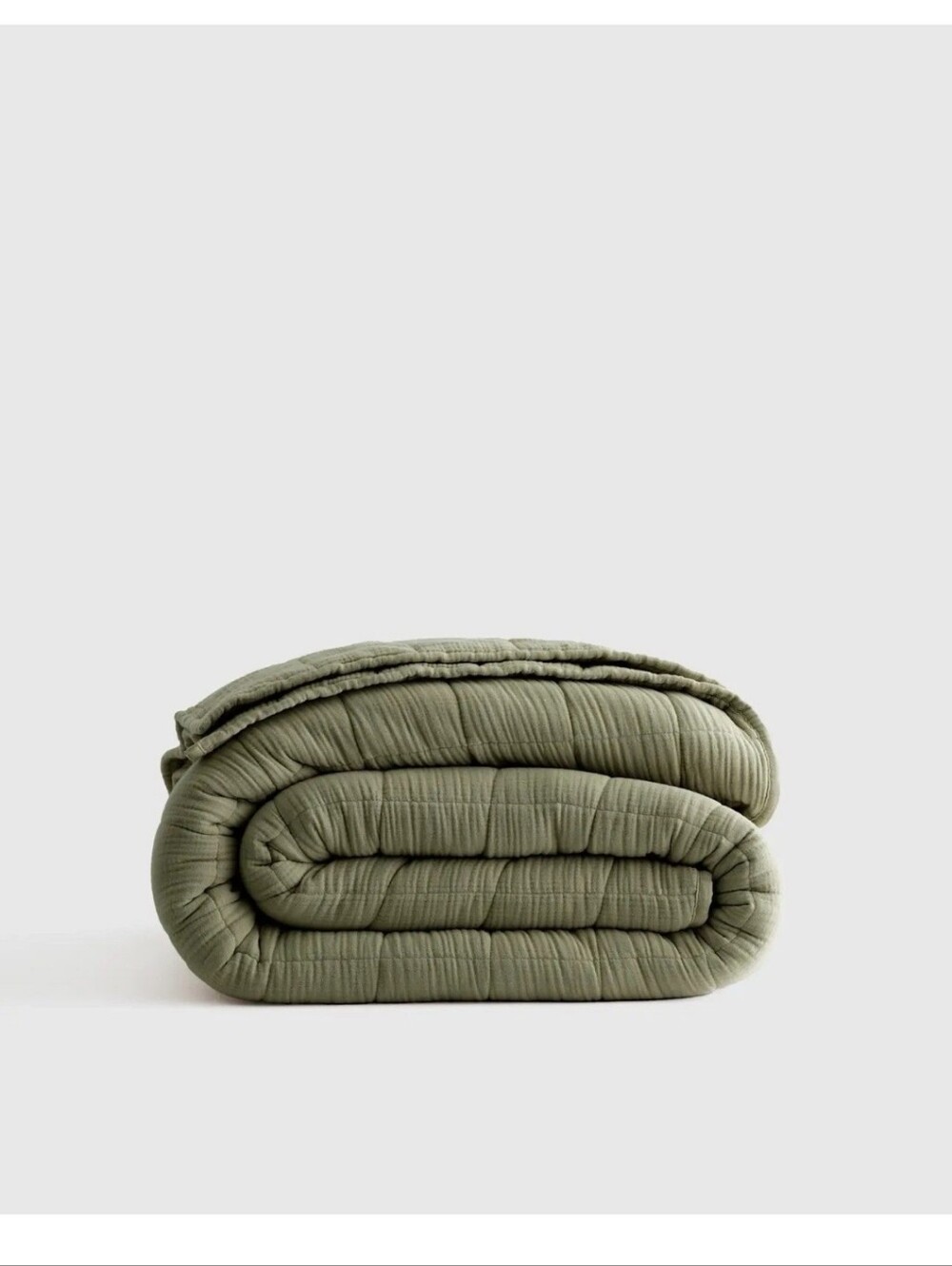 New! Quince Organic Luxury Airy Gauze Cotton Box Quilt Green Queen Olive Green
